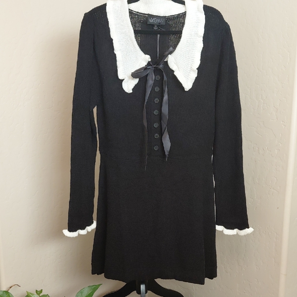 DOLLSKILL WIDOW 2X BLACK BAD IDEA KNIT SWEATER MINI DRESS